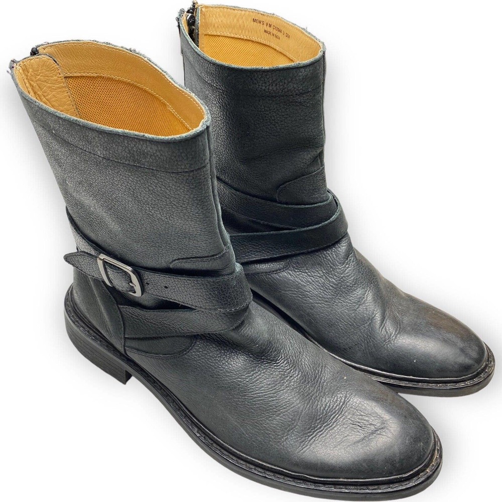 Cole Haan Mens Marshall Size 9 Black Leather Zip Up Mid-Calf Biker Boots C13544